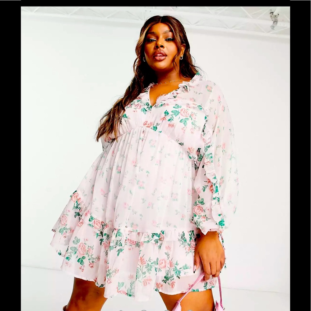 ASOS DESIGN Curve V-front & -back mini skater dress with ruffles